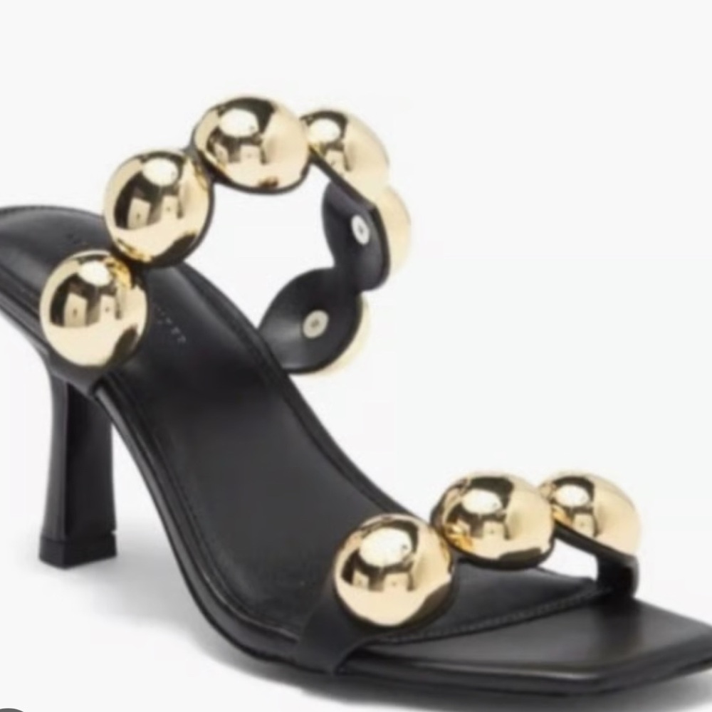 Rebecca Minkoff Annita Black/Gold Leather Upper Heels Size 7